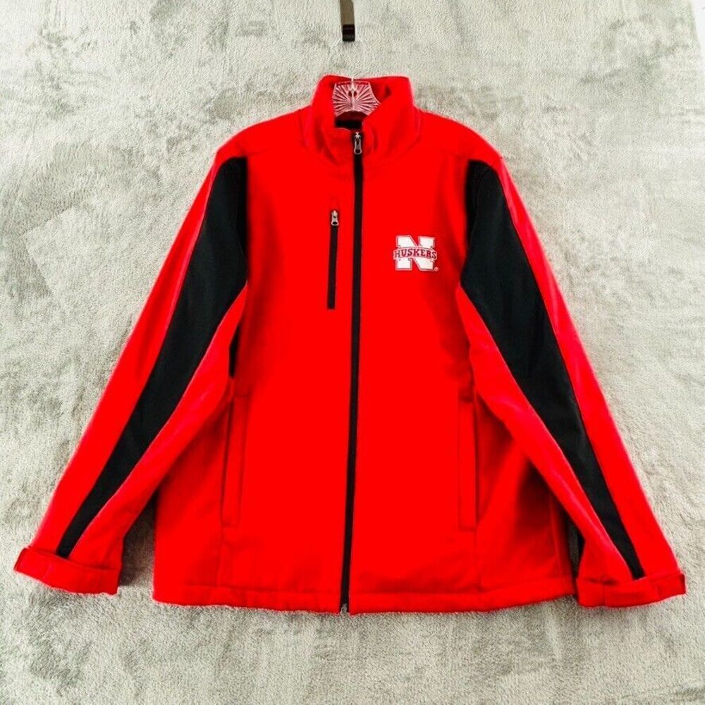 Nebraska Huskers Full Zip Fleece Lined Jacket Mens M Red Black Pockets 58 Sports